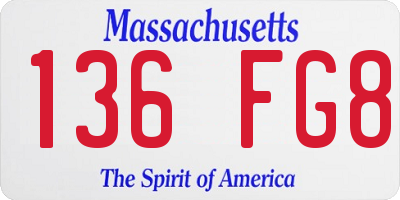 MA license plate 136FG8