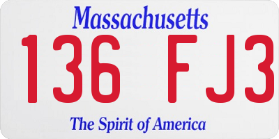 MA license plate 136FJ3