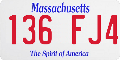 MA license plate 136FJ4