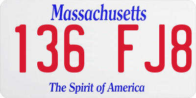 MA license plate 136FJ8