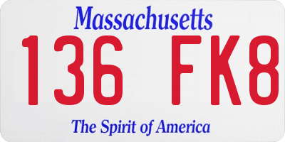 MA license plate 136FK8