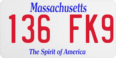 MA license plate 136FK9
