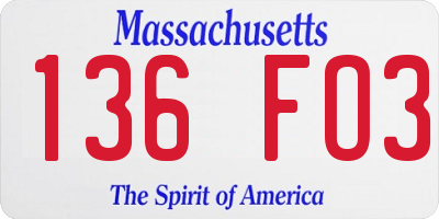 MA license plate 136FO3