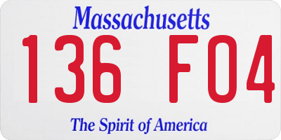 MA license plate 136FO4