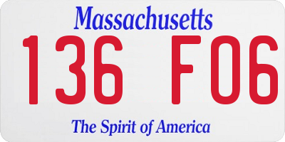 MA license plate 136FO6