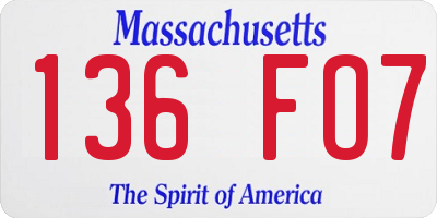 MA license plate 136FO7
