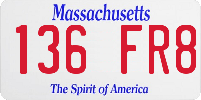 MA license plate 136FR8