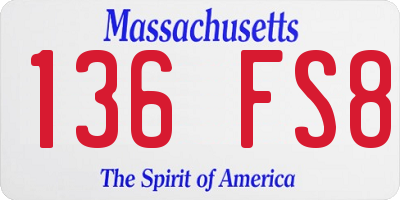 MA license plate 136FS8