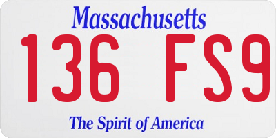 MA license plate 136FS9