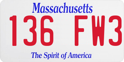 MA license plate 136FW3
