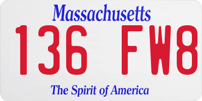 MA license plate 136FW8