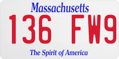 MA license plate 136FW9