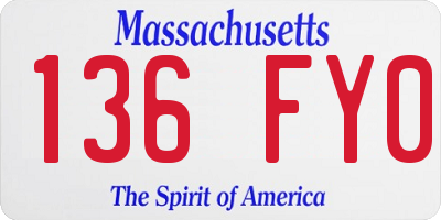 MA license plate 136FY0