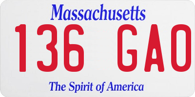 MA license plate 136GA0
