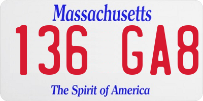 MA license plate 136GA8