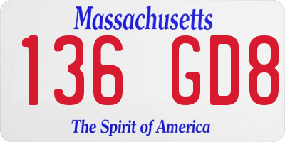 MA license plate 136GD8