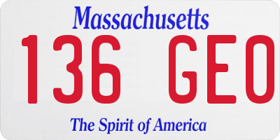 MA license plate 136GE0
