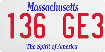 MA license plate 136GE3