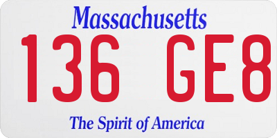 MA license plate 136GE8