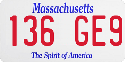 MA license plate 136GE9