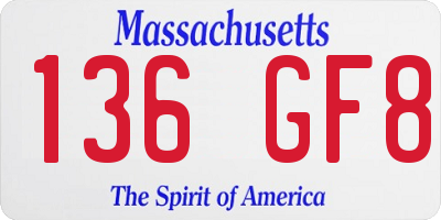 MA license plate 136GF8
