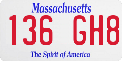 MA license plate 136GH8