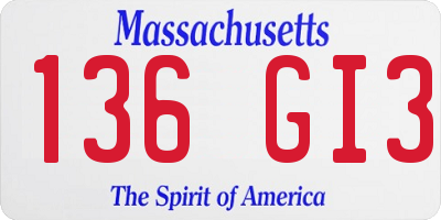 MA license plate 136GI3