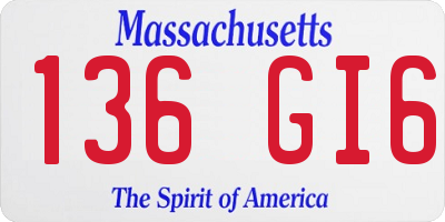 MA license plate 136GI6