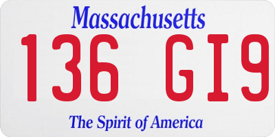MA license plate 136GI9
