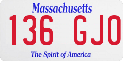 MA license plate 136GJ0