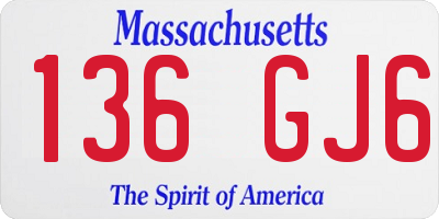 MA license plate 136GJ6