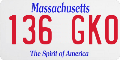 MA license plate 136GK0