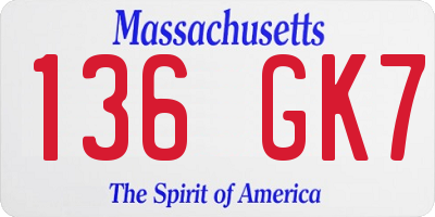 MA license plate 136GK7