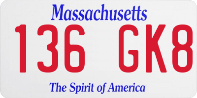 MA license plate 136GK8