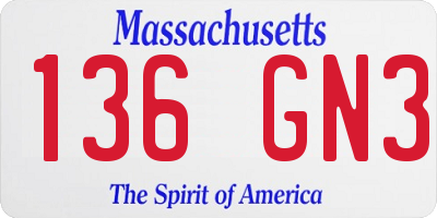 MA license plate 136GN3