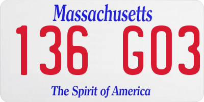 MA license plate 136GO3