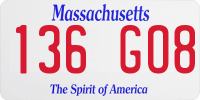 MA license plate 136GO8