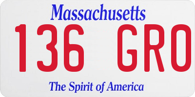 MA license plate 136GR0