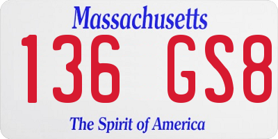 MA license plate 136GS8