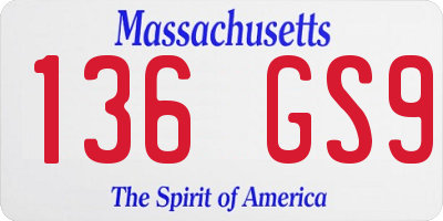 MA license plate 136GS9
