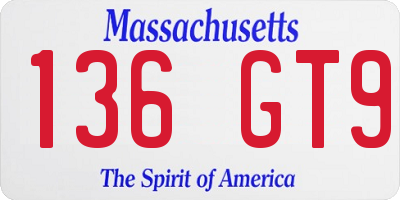 MA license plate 136GT9