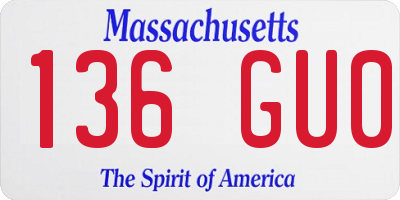 MA license plate 136GU0