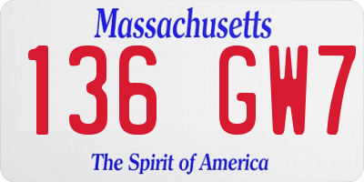 MA license plate 136GW7