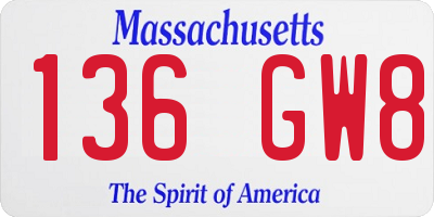 MA license plate 136GW8