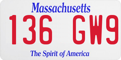 MA license plate 136GW9