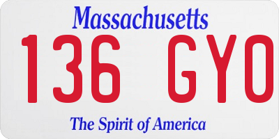MA license plate 136GY0