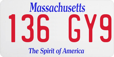 MA license plate 136GY9