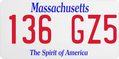 MA license plate 136GZ5