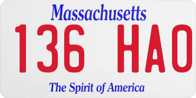 MA license plate 136HA0