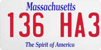 MA license plate 136HA3